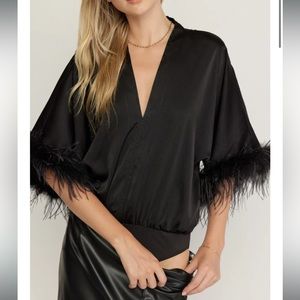 Satin and feather bodysuit